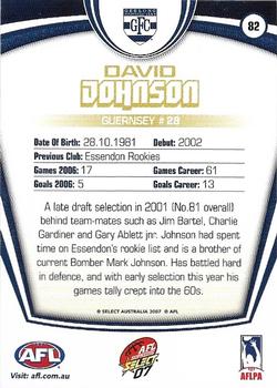 2007 Select AFL Supreme #82 David Johnson Back